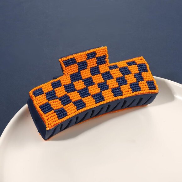 Game Day Hair Claw Beaded Checkered Football Sports Fan Mom Accessories main image 4
